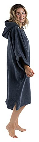 Dryrobe Towelling Robe - Hooded Poncho Towel Changing Robe - Organic Cotton (400 gsm) Short Sleeve (Large - Navy)