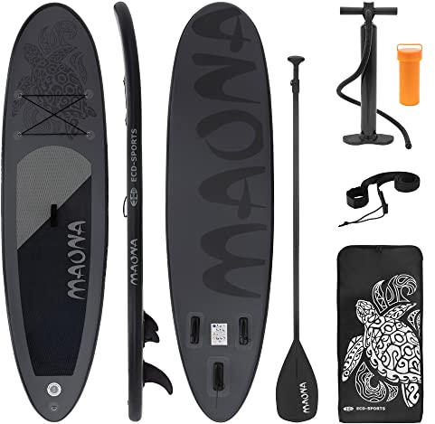 ECD Germany Aufblasbares Stand Up Paddle Board Maona | 308 x 78 x 10 cm | Schwarz | PVC | bis 120kg | Pumpe Tragetasche Zubehör | SUP Board Paddling Board Paddelboard Surfboard | Verschiedene Modelle