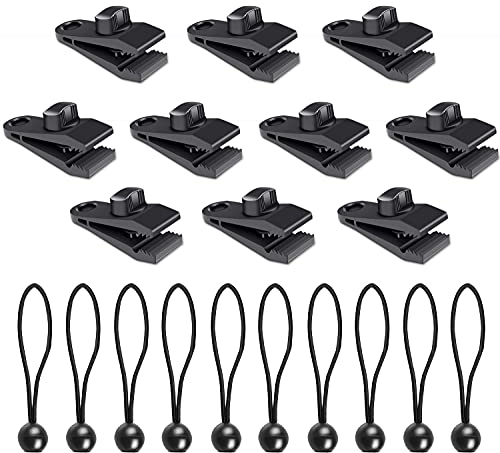 Zidwzidwei Multifunktion Planenclips, 10 Campingzelt Clips und 10 Gummiband Seil, Schwerlast Linoleum Clips, Winddichte Zeltclips und Bungee Seil, für Markisenklemme, Bootsabdeckung, Poolabdeckung usw
