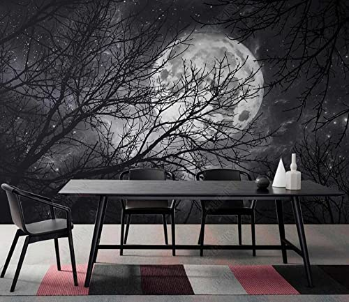 Tapete Kinderzimmer Fototapete Nacht Mond Zweige Tapeten Vliestapete Modern Schlafzimmer Wandtapete Bildtapete Wand Dekoration,300x210cm