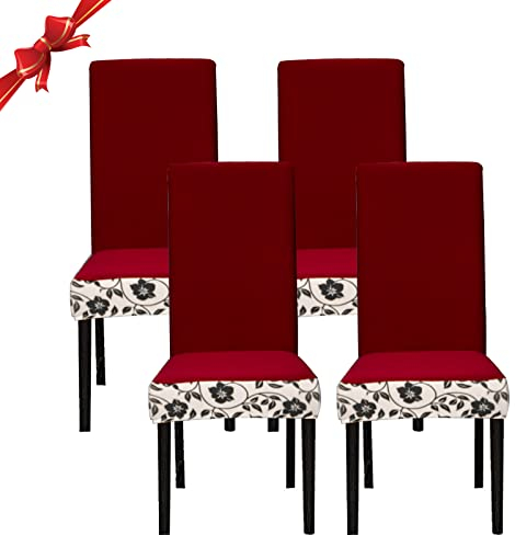 Jaotto Stuhlhussen 4 Stück Universal, Stuhlhusse Stretch 4er Set Moderne, Stuhlhussen Schwingstühle Elastische Langlebig Stuhlhussen für Esszimmer Bankett Deko,Blätter Bordeaux
