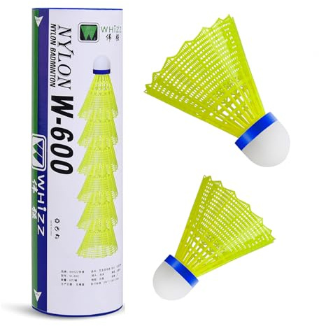 BAIHUALIN WHiZZ Badminton Shuttlecocks Durable Balls for Recreation Games | Great Durability & Stability, Nylon, Pack of 6/12, 2 Colors Yellow/White, Suitable for Indoor Outdoor Leisure Activities