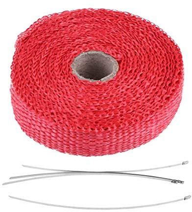 Auspuff-Wärmeband, Auspuffrohr-Isolierband, 5 M Auto-Isolierband, Auspuff-Wärmeband mit 4 Edelstahl-Kabelbindern(Rot)