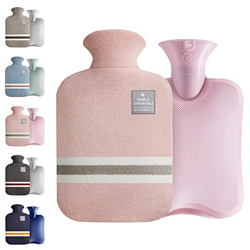 Große Wärmflasche mit gestricktem Bezug, 2L großes Fassungsvermögen Wärmbeutel mit abnehmbarem weichem Bezug zur Schmerzlinderung, Nacken und Schultern, Geschenk für Damen, Kinder (2L-Pink)