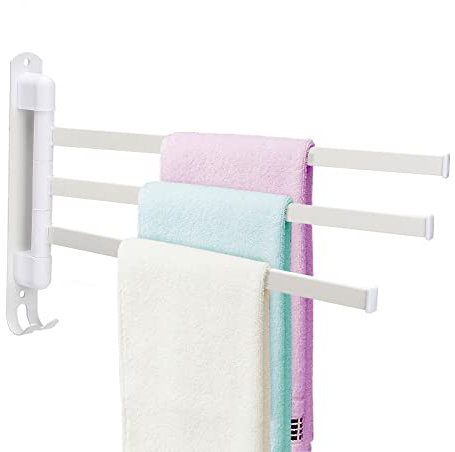 BestAlice Portasciugamani girevole per bagno, in acciaio inox a 3 bracci, porta asciugamani a parete salvaspazio con gancio, con rotazione di 180 gradi (bianco)