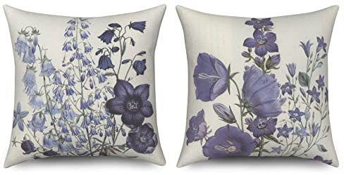 ASDCXZ Blume Kissenbezug 40x40 cm 2er Set, Frühling Handgemalt Lila Blume Sofa Kissen Bezug Dekokissen Kissenbezüge Kissenhülle Waschbar Polyester Flachs Textil Outdoor Polster Kopfkissenbezug