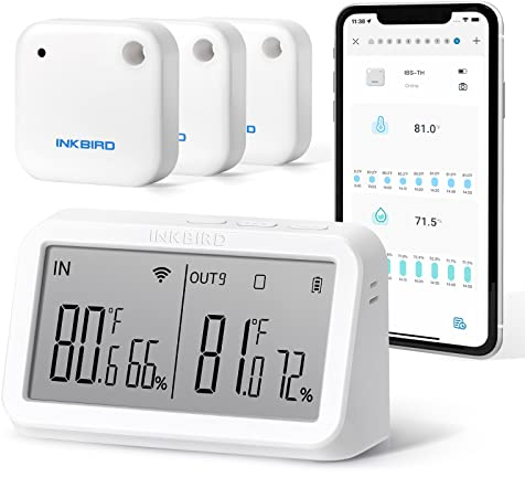 INKBIRD WIFI Thermometer Hygrometer Combo, Indoor 3 Pcs IBS-TH2 Bluetooth Temperature Humidity Sensors with IBS-M2 WiFi Gateway, Support 9 Channel for Baby Room, Home, Reptile, Terrarium, Greenhouse
