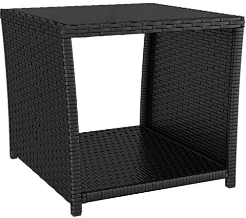 vidaXL Beistelltisch, Couchtisch mit Glasplatte, Wasserfest Sofatisch Tisch für Terrasse Garten, Kaffeetisch Teetisch, Schwarz Poly Rattan Akazienholz