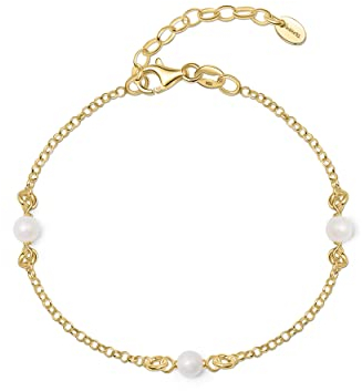 Amberta Frauen 925 Sterling Silber Süßwasser Perlen Armband: Vergoldet Perlenkette Armband mit 4-5 mm Perlen