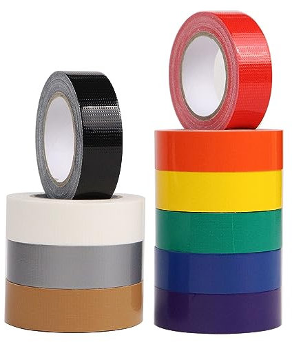 QILIMA 10 rollos de cinta adhesiva de colores mixtos, 19 mm x 9,14 m, cinta adhesiva resistente para bricolaje, reparación, interior/exterior artesanía