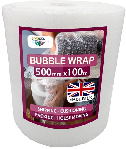 Bubble Cushioning Wrap for Packaging and House Moving, Heavy Small Air Bubbles, 500mm x 100m Roll Packing or Storage (500mm x 100m)