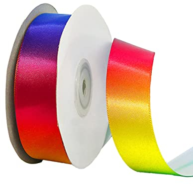 Ainmto Satinband Regenbogen 25mm X 22m,Geschenkband Schleifenband Bunt,Satin Bänder Breit für Geschenkverpackungen(1 Rollen)
