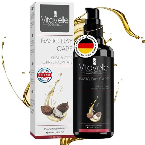Vitavelle Basic Day Care mit Shea Butter Retinol - Tagespflege - intensiv Feuchtigkeitscreme - Tagescreme Gesicht mit Sheabutter und Retinylpalmitat - Gesichtspflege trockene, geschädigte Haut