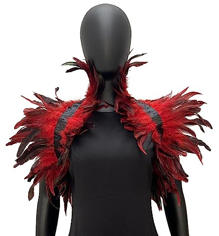 LICHENGTAI Gothic Feder Achselzucken Schalkragen Halskette Halloween Kostüm Epauletten, Umhang Schwarz Kostüm Damen Feder Umhang Cape Federboa Feder Schal Gothic für Halloween Cosplay Verkleidung