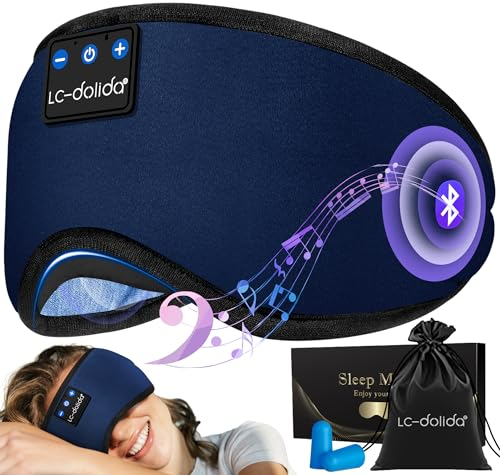 LC-dolida Bluetooth Sleep Mask Headphones,100% Blackout 6A Cotton Deep Eye Mask with Bluetooth Headphones,Eye Mask for Sleeping,Sleep Mask Blackout for Travel/Nap/Meditation/Relaxation