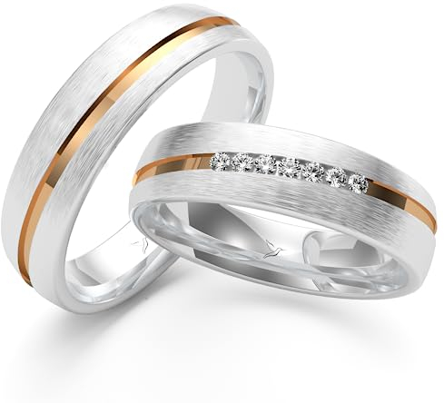 Kolibri Rings Eheringe Verlobungsringe Silber 925 Vergoldet 7 Zirkonia Steine Set - Gratis Gravur und Etui