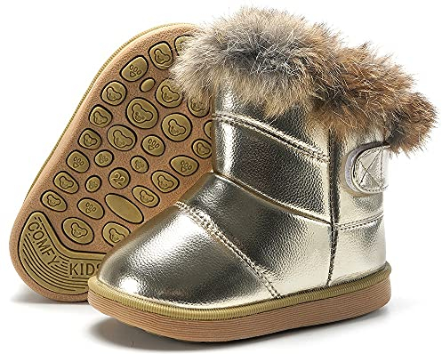 Gaatpot Stivaletti Bambini Stivali da Neve Ragazzi e Ragazze Stivaletto Stivale Scarpe da Invernali con Fodera Calda PU Impermeabili Oro 27EU = 28CN