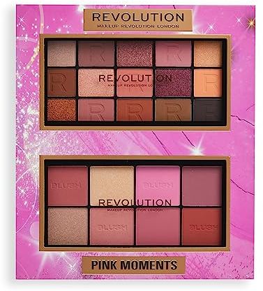 Makeup Revolution Set Regalo Momenti in Rosa Viso & Occhi, 2 Palette Ombretti & Blush Ultimate per Occhi e Guance Incluse