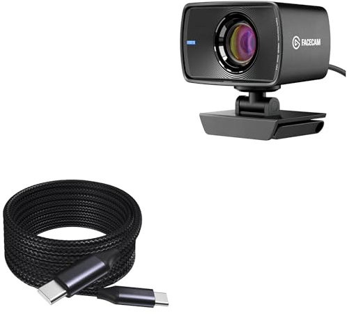 BoxWave Cable Compatible with Elgato Facecam - DirectSync PD Cable (10ft) - USB-C to USB-C (100W), Long 10 Foot PD Braided Nylon Alloy Cable - Jet Black