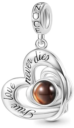 GNOCE Charm Anhänger Projektion Personalisierter Foto Anhänger Herz Bead für Charm Armband Schmuck Geschenk für Damen Herren (love u)