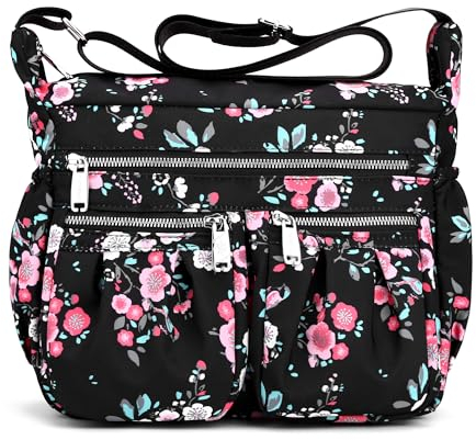 SODOLLEE Umhängetasche Damen Modedruck Schultertaschen Leichtgewicht Frauen Crossbody Bag Mehrere Taschen Nylon Messenger Bag für Einkaufen Reisen Freizeit Blume D