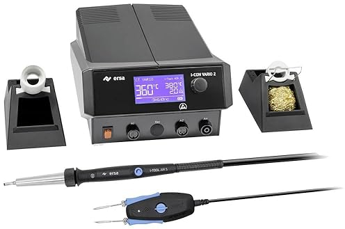 ERSA i-CON VARIO 2 MK2 ESD Mehrkanal Multifunktions-Lötstation 200 Watt Heißluft 50–550°C Luftmenge 2-20l/min + i-TOOL AIR S mit Heißluftspitze und CHIP TOOL VARIO mit Entlötspitze 0ICV2005AC