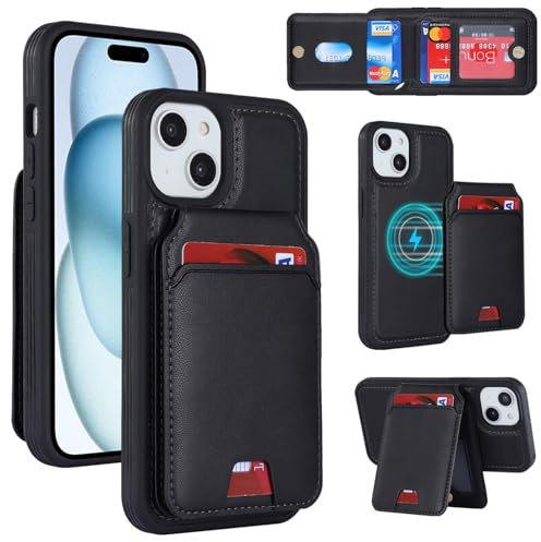 Zouzt for iPhone 15 Detachable 2 in 1 Wallet Case with Card Holder for Magsafe, Magnetic PU Leather Flip Credit Slot Protective Phone Cover Women Men for iPhone 15 6.1 Inch - Black