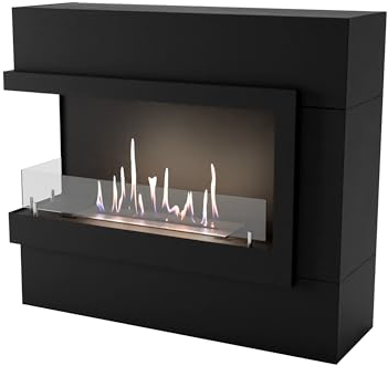 GLOW FIRE Ethanol Kamin Halden MINI linksoffen (Standkamin) - Bioethanol Kaminofen für Indoor mit Holz-Fassade, 3 h Brenndauer, über 2kW Heizleistung, 90 x 80 x 30 cm - Schwarz