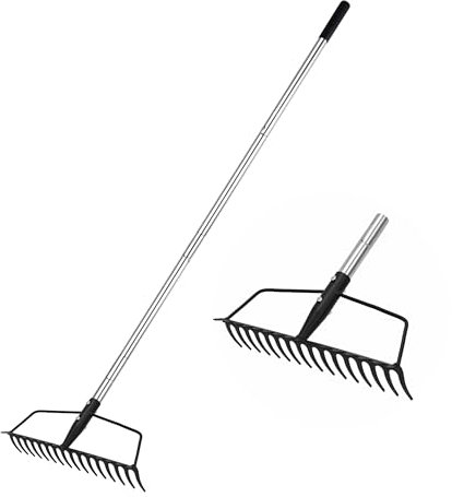 YEELOR- Rastrello da giardino, in acciaio al carbonio, robusto e resistente, rastrello ad arco con manico regolabile in acciaio inox, rastrello a mano lunga per allentare il terreno livellando il