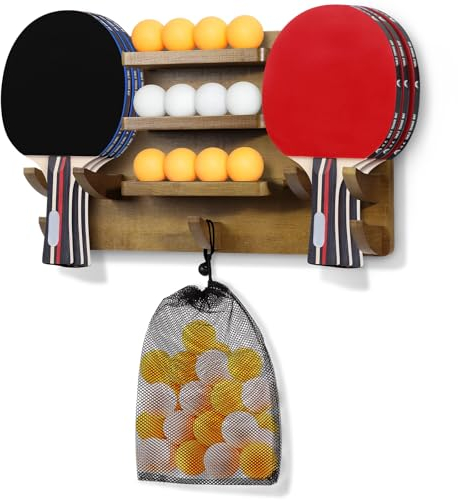 JLMY Ping Pong Paddle Holder, Ping Pong Storage Wall Rack, Hold 6 Paddles and 12 Balls, Table Tennis Racket Wall Mount, Ping Pong Accessories Organizer for Game Rooms, Man Caves, Garages, Offices
