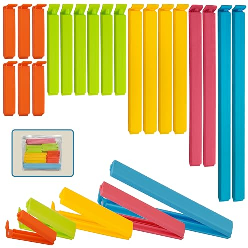 20 Pcs Food Bag Clips for Food Storage Bags. 5 Sizes & Colours - Very Useful for Keeping Food Fresh and Sealed. Convenient for Food and Sandwich Bags. (Pack of 20)