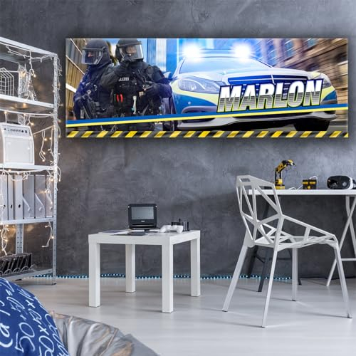 tjapalo® vz97 Bilder Kinderzimmer Poster mit Namen Kinderzimmer Wandbild Polizei Bild Kinderzimmer Polizei Poster Polizeibild personalisiert, Größen Name: B100xH35cm