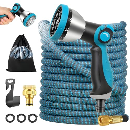 Expandable Garden Hose 100FT/30m, 2025 Upgraded 3750D Flexible Water Hose with [4-Layer Latex], [Aluminum Alloy Spray Gun], 10 Function Nozzle, 3/4,1/2 Solid Brass Fitting for Gardening
