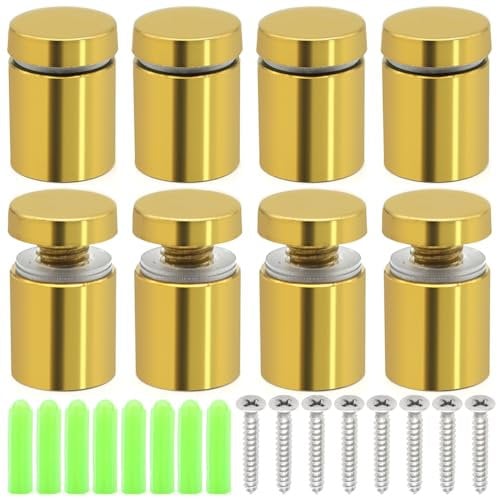 8 Stück Schilderhalter Werbeschraube 19 x 25 mm Abstandshalter Edelstahl Wandabstandshalter für Montieren Befestigung Glas, Golden