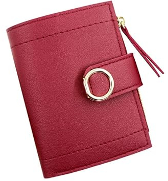 DUOBAGMA Geldbeutel Damen aus glattem und weichem PU Leder, Geldbörse Damen klein und im Kurzformat, Damen in sehr schönen Farben mit Portemonnaie Damen Reißverschluss (Rot)