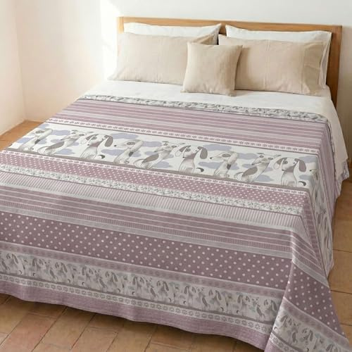 HomeLife Copriletto una Piazza e Mezzo Estivo in Cotone Piquet 100% Made In Italy - Fresca Coperta Estiva, Leggera e Traspirante per l'Estate con Allegra Cagnolini Rosa -220x280