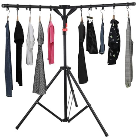 ARIIKON Klappbar Wäscheständer mit 4 Kleiderstangen für Kleiderbügel, Ausziehbar Standtrockner Platzsparend, Kohlenstoffstahl Bügelwäscheständer für Camping, Balkon, Drinnen und Draußen, Schwarz