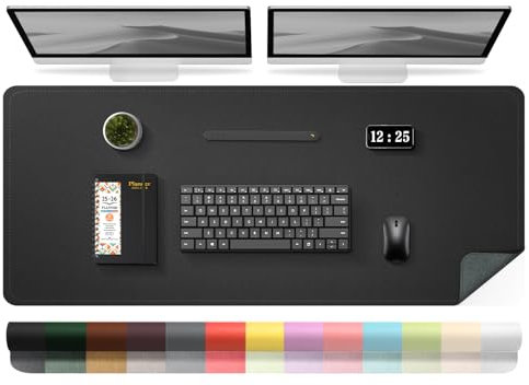 BLESWIN Non-Slip Large Desk Pad - Dual Sided Leather Desk Mat with Suede, Waterproof Desk Pad Table Protector, Computer Desk Mat Large, Mouse Pad Desktop Mat for Writing Painting (Black, 120x43cm)