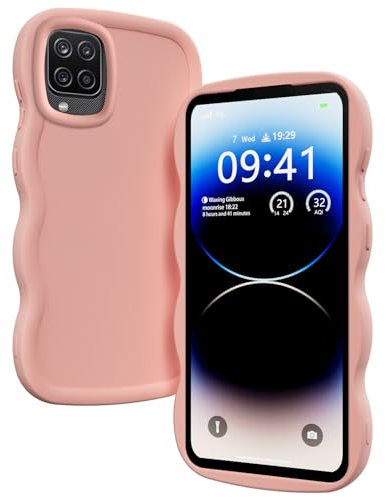 XINYEXIN Liquid Silicone Case for Samsung Galaxy A12 4G 5G, Wave Frame Curly Shape Cute Protective Case Soft Shockproof Bumper Cover - Pink