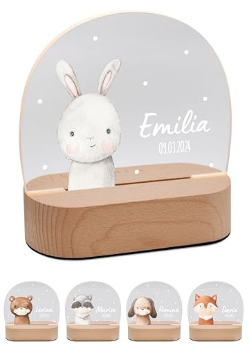 Bärenfreunde® - Personalisiertes Nachtlicht für Babys - Individuelle Nachttischlampe für Kinder - Personalisierte Geschenke Kinder - Babygeschenk - Geschenk zur Geburt (Hase)