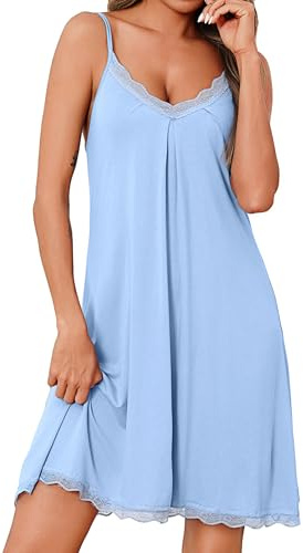 Uniexcosm Women's Nightdresses Sleeveless Soft Cotton Light Blue