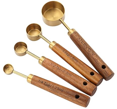 Measuring Spoon Set, 4PCS Food Measure Spoon Measuring Scoop Cups with Wooden Handle for Kitchen Cooking Baking