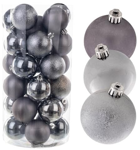 KADAX Weihnachtskugeln aus Kunststoff, Set aus 30 Kugeln, Christbaumkugeln, Weihnachtsbaumkugeln, Baumkugeln, Christbaumschmuck, Weihnachtsdeko (Graphit)