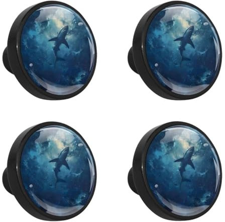 Juego de 4 tiradores con diseño de tiburones azules, pomos para armario, aparador, puertas, armarios, cajones, habitación de los niños