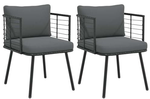 vidaXL Gartenstühle 2 STK. mit Kissen Schwarz Poly Rattan, Gartensessel, Stuhl, Outdoor Sessel, Garten Sessel, Sessel, Terrassenstuhl, Terrassensessel