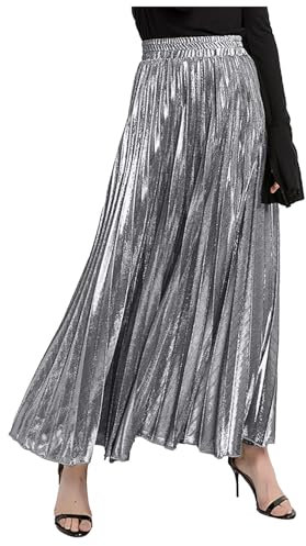 Nadunje Glitzer Rock Damen Lang Pailletten Rock Damen Lang mit Plissee Hohe Taille Glitzer Röcke Golden Rock Faltenrock Stilvoll Glitzer Rock Festlich Tanz Rock Paillettenrock für Karneval Party