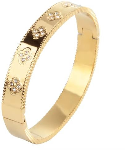 ROUGEMONT Damen Armreif, 18K Vergoldung, Kleeblatt Design mit Zirkonia, 18 cm