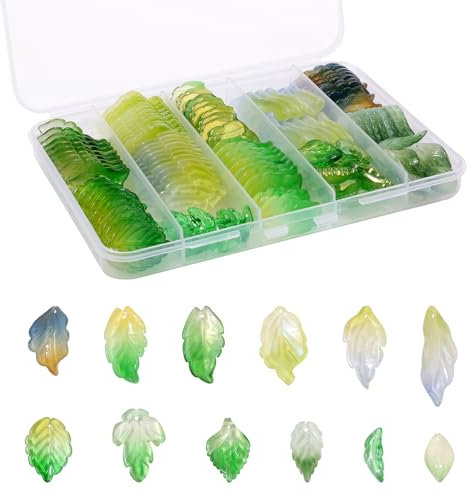 Gocelyn 120 cuentas de cristal checo en forma de hoja, cuentas de cristal surtidas de hojas de árbol para hacer joyas, tema de cuentas sueltas en forma de hoja para manualidades, pulseras, collares