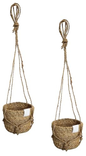 MACOSA CA15028300_x2 2er Set hängende Blumentöpfe aus Naturfaser Ø 15 cm Hängetöpfe Pflanztopf für Balkon, Küche oder Wohnzimmer naturbraun Kordel ideal für Innen & Außen