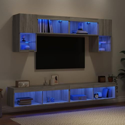Swpsd 6 Piece TV Wall Units with LED Grey Sonoma Engineered Wood TV wall combination Model3216709